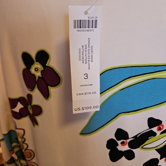 NWT Chico's size 3 (16) Floral Kimono Sleeve  Dress - Picture 5 of 6